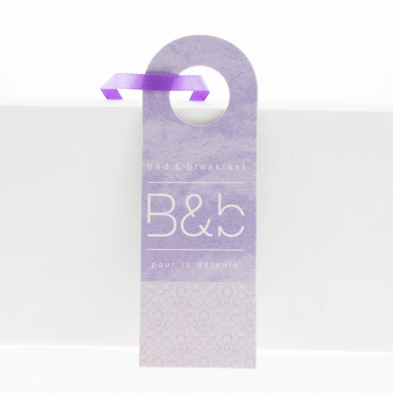 Custom Logo UV Cardboard Folded Garment Purple Hangtag with Ribbon